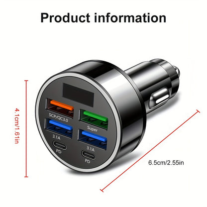 XJDR Multi-Port 2PD 4USB Car Charger - Fast Charging PD QC3.0 USB-C Adapter for In-Car Phone Charging