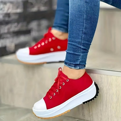 Stylish Chunky Canvas Sneakers for Women - Non-Slip, Lace-Up, Thick Sole, Breathable and Comfortable - Ideal for Daily Wear, Outdoor Activities, and Sports