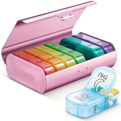 XL Large Weekly Pill Organizer Box - 7 Day AM/PM Compartments, Twice a Day Portable Travel Case for Medicine, Vitamins, and Supplements