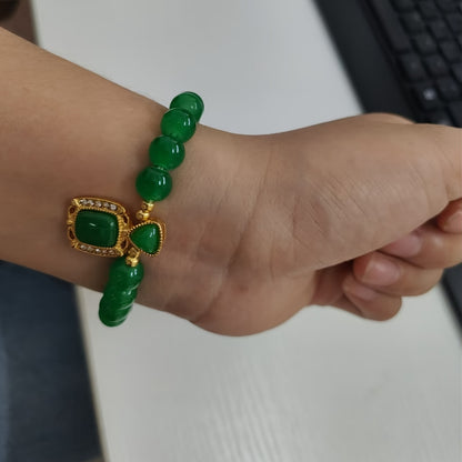 Elegant Boho Green Jade Beaded Bracelet – Handcrafted Chinese Style Jewelry with Synthetic Crystal Pendant, Ideal for Daily and Holiday Wear, Perfect for Christmas