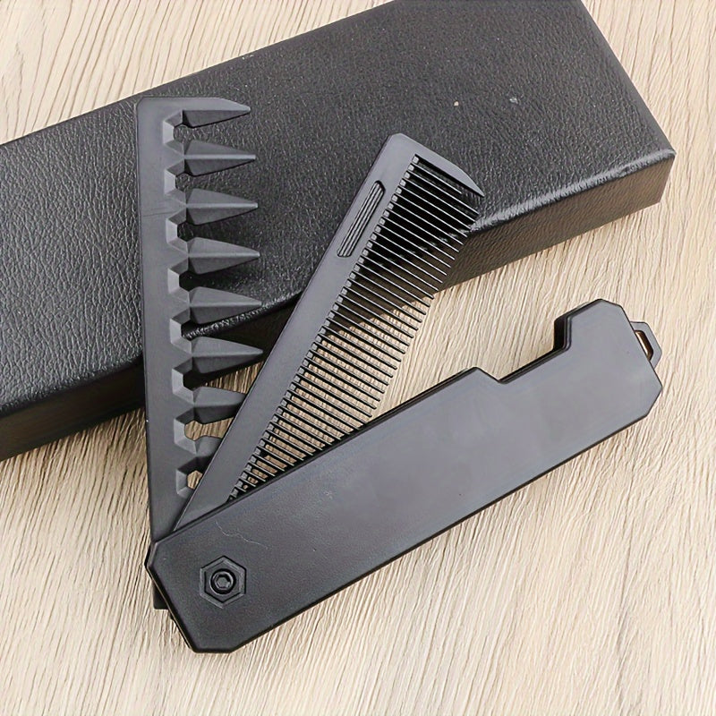 2-In-1 Folding Beard and Hair Styling Comb – Multi-Functional, No-Power Needed, Plastic Bristles for Men and Women – Beard Grooming Kit and Hair Straightener Comb