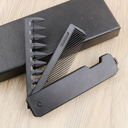 2-In-1 Folding Beard and Hair Styling Comb – Multi-Functional, No-Power Needed, Plastic Bristles for Men and Women – Beard Grooming Kit and Hair Straightener Comb