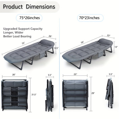 1pc Portable and Foldable Sleeping Cot for Adults – Heavy Duty Bed with Mattress and Pillow, Sturdy Frame for Camping, Travel, Room, Office