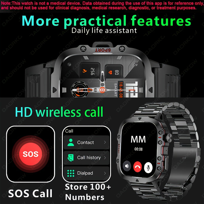 Rugged Smart Watch for Men - Wireless Call, IP68 Waterproof, AI Voice, 100+ Sports Modes, Fitness and Outdoor Smartwatch