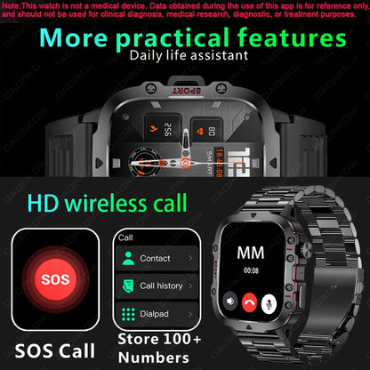 Rugged Smart Watch for Men - Wireless Call, IP68 Waterproof, AI Voice, 100+ Sports Modes, Fitness and Outdoor Smartwatch