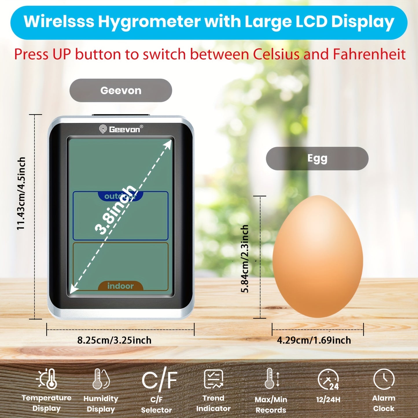 Accurate Indoor/Outdoor Wireless Thermometer - Digital Hygrometer with Time Display, 200ft Range, Temperature and Humidity Sensor, Real-Time Monitoring, Battery Powered, Easy Installation