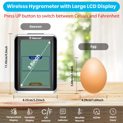 Accurate Indoor/Outdoor Wireless Thermometer - Digital Hygrometer with Time Display, 200ft Range, Temperature and Humidity Sensor, Real-Time Monitoring, Battery Powered, Easy Installation