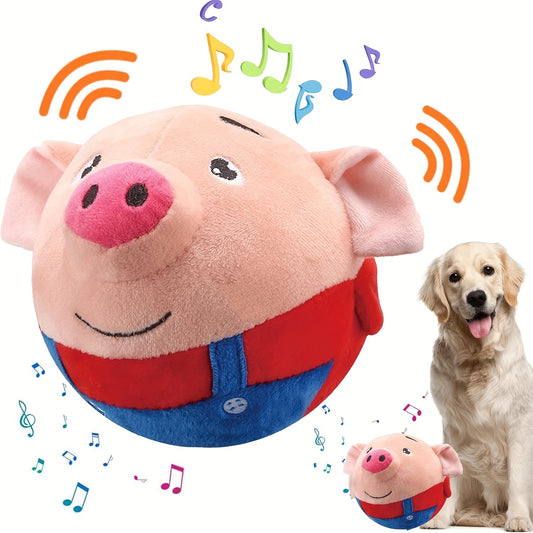 Small USB Interactive Cartoon Pig Plush - Washable Sound Electronic Moving Pet Toy, Active Bouncing Balls for Dogs