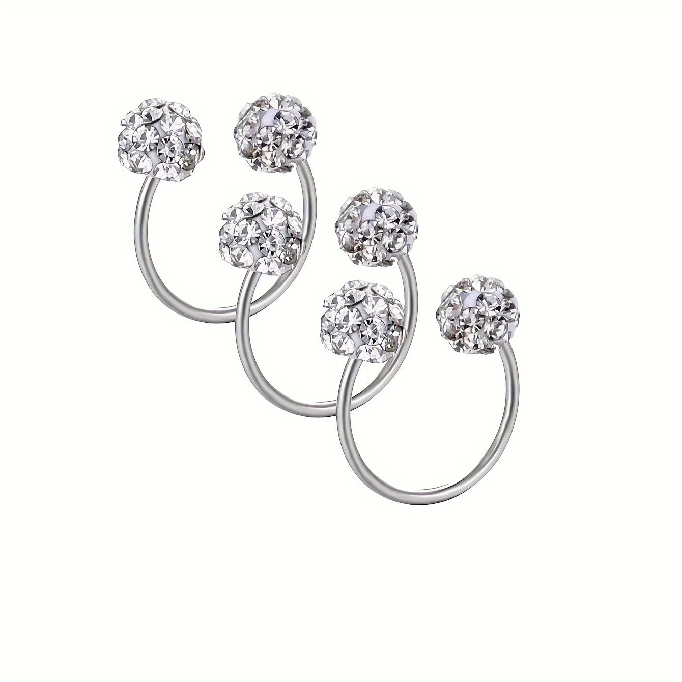 Set of 3 Stainless Steel C-Shaped Drill Ball Earrings and Ear Bone Studs for Women