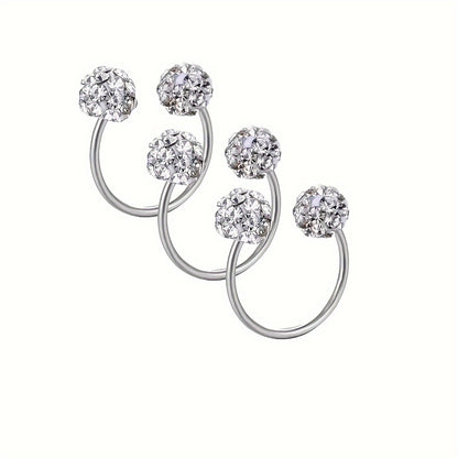 Set of 3 Stainless Steel C-Shaped Drill Ball Earrings and Ear Bone Studs for Women