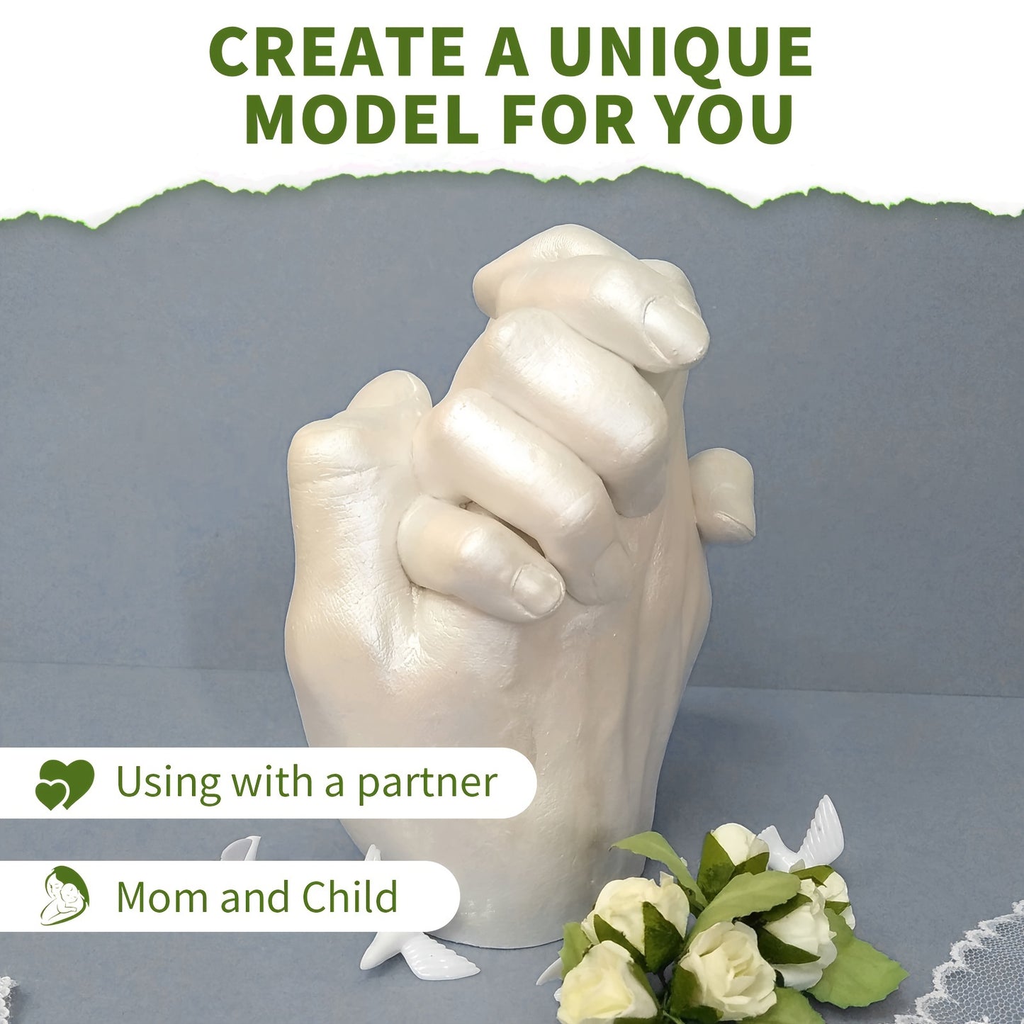 Couple Hand Models Kit - DIY 3D Hand and Foot Cloned Powder for Baby, Toddler, Valentine's Day, Halloween and Christmas Gifts, Create Personalized Memories