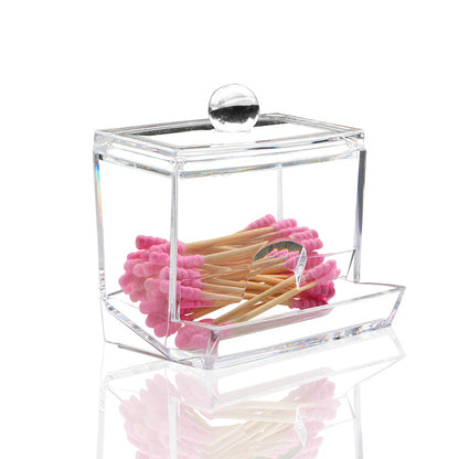 Transparent Cotton Swabs Storage Holder – Clear Dispenser with Lid for Organizing Cotton Pads, Art Supplies, and Bathroom Essentials – Space-Saving and Easy to Clean