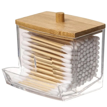 Transparent Cotton Swabs Storage Holder – Clear Dispenser with Lid for Organizing Cotton Pads, Art Supplies, and Bathroom Essentials – Space-Saving and Easy to Clean