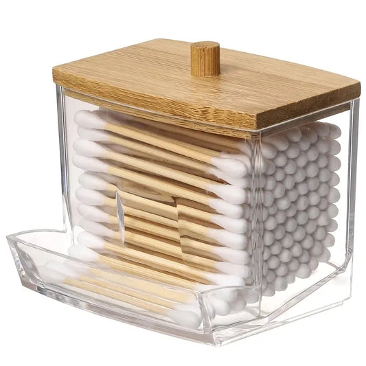 Transparent Cotton Swabs Storage Holder – Clear Dispenser with Lid for Organizing Cotton Pads, Art Supplies, and Bathroom Essentials – Space-Saving and Easy to Clean