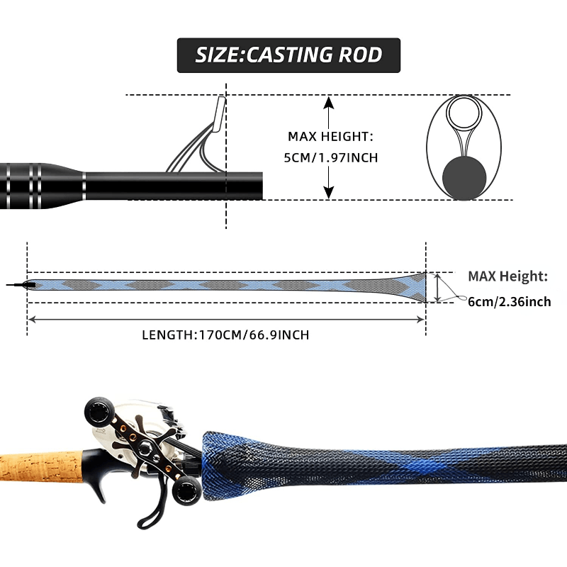 6pcs Fishing Rod Sock - Braided Mesh Cover for Musky, Ice, Fly and Spey Rods, Protects and Enhances Casting