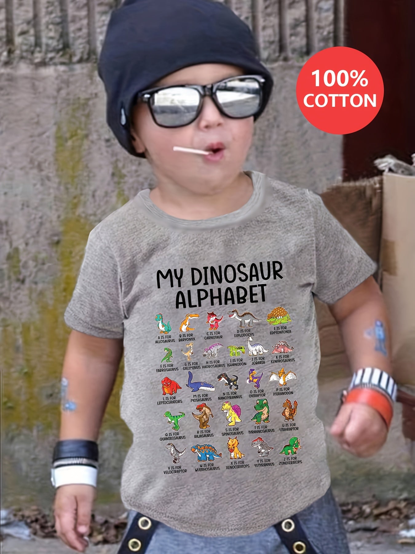 Cartoon Dinosaur Alphabet Print T-Shirt for Boys - Casual Short Sleeve Tee for Summer, Spring, Fall, Perfect as Gifts