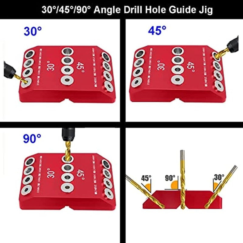 Angled Drill Guide Jig Kit for Cable Railing - 30°, 45°, 90° Degree Angles and Straight Holes - Durable Metal for Deck Stair Handrails and Wood Posts