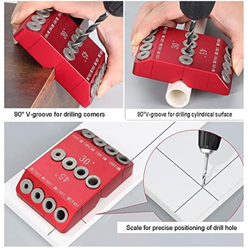 Angled Drill Guide Jig Kit for Cable Railing - 30°, 45°, 90° Degree Angles and Straight Holes - Durable Metal for Deck Stair Handrails and Wood Posts