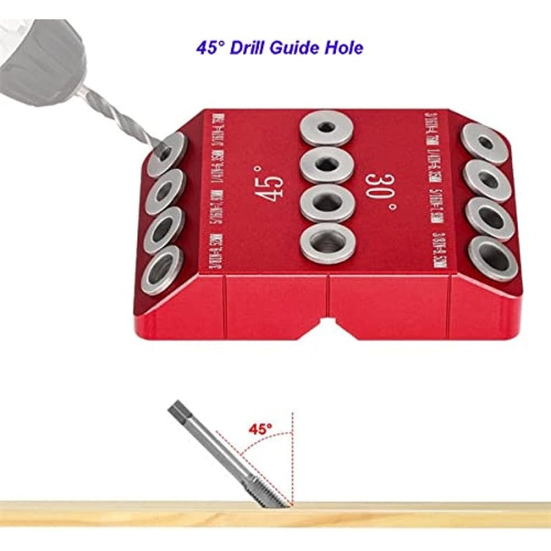 Angled Drill Guide Jig Kit for Cable Railing - 30°, 45°, 90° Degree Angles and Straight Holes - Durable Metal for Deck Stair Handrails and Wood Posts