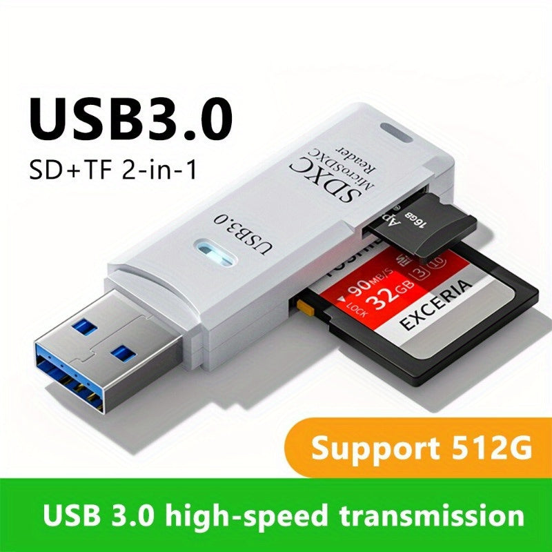 Mini High-Speed 2-in-1 Multi Card Reader - USB 3.0 Adapter for Micro SD and TF Card Memory Flash Drives