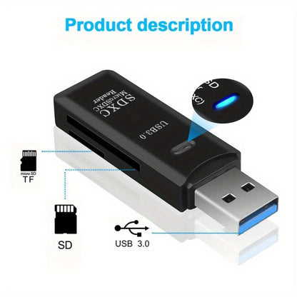 Mini High-Speed 2-in-1 Multi Card Reader - USB 3.0 Adapter for Micro SD and TF Card Memory Flash Drives