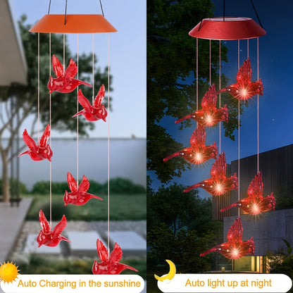 Red Cardinal Bird Solar Wind Chimes with LED Lights - 4 Tubes, Waterproof Garden Decor for Patio, Perfect Gift for Mom, Grandma, Wife