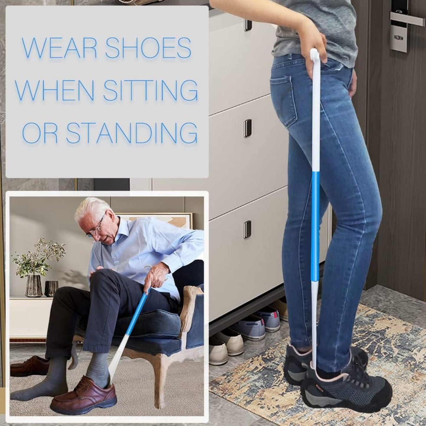 35.5-Inch Long Handled Shoe Horn and Dressing Stick - Adjustable Aid for Shoes, Socks, Shirts, and Pants - Perfect for Seniors