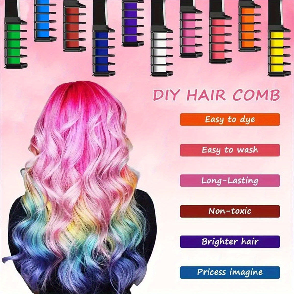 10 Color Hair Chalk Comb - Y2K Temporary Washable Hair Dye, Perfect for Birthday, Halloween, and Christmas