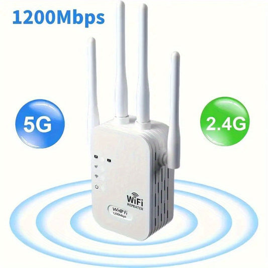 Ultra-Powerful 6x WiFi Range Extender – 1200Mbps Dual Band, 9000 Sq Ft Coverage, 35 Device Support, 1-Tap Setup, 360° Coverage, Ethernet Port