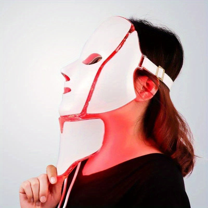 7 Color LED Light Therapy Facial Mask - Adjustable LED Face Mask with Neck Attachment | USB Powered Beauty Skin Care Tool for Home and Salon Use