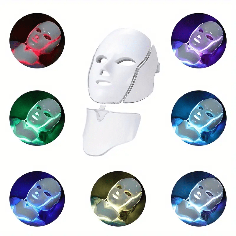 7 Color LED Light Therapy Facial Mask - Adjustable LED Face Mask with Neck Attachment | USB Powered Beauty Skin Care Tool for Home and Salon Use