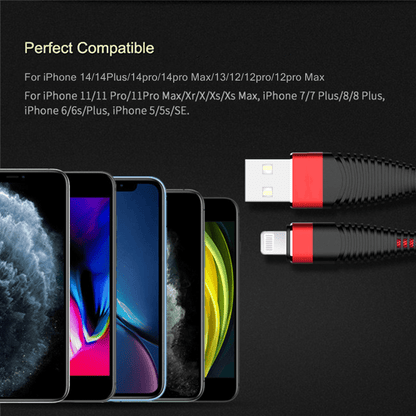 18W Fast Charging USB Cable for iPhone 14/13/12/11/Pro Max/XS/X/XR/8/7/6/6s/SE and iPad - Long Data Cord