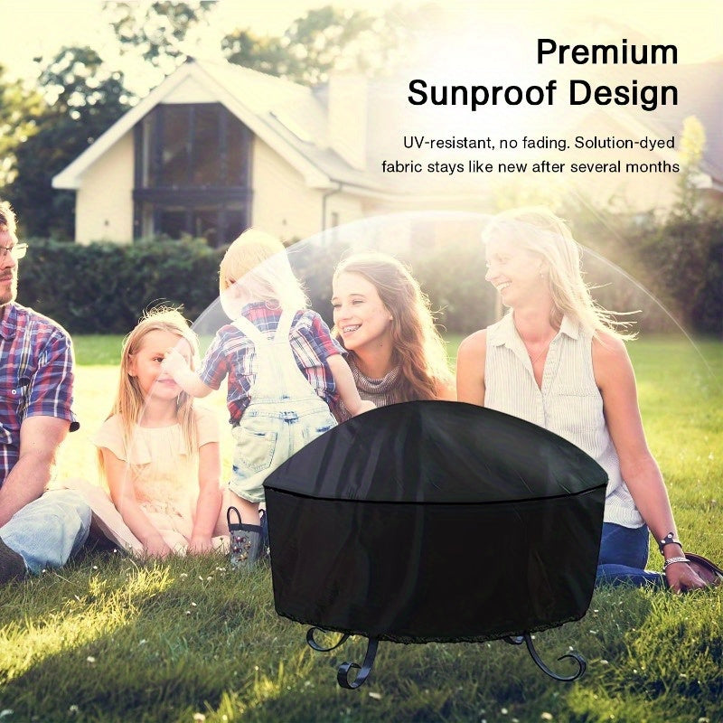 Heavy-Duty Round Fire Pit Cover - Premium Polyester with Drawstring Closure, Wind-Resistant and UV Protected, Tear-Resistant