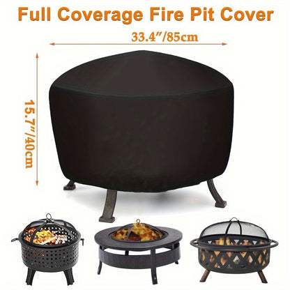 Heavy-Duty Round Fire Pit Cover - Premium Polyester with Drawstring Closure, Wind-Resistant and UV Protected, Tear-Resistant