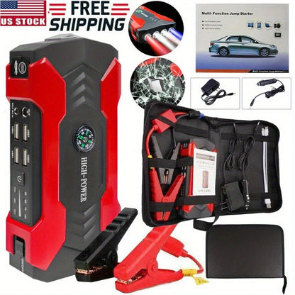 1pc Portable 29,800mAh Car Jump Starter – Emergency Battery Charger with Flashlight and Compass, Power Supply for Cell Phones, Cars, Motorcycles, Yachts, and Outdoor Activities