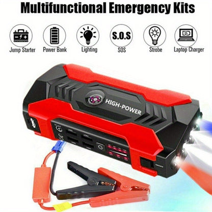 1pc Portable 29,800mAh Car Jump Starter – Emergency Battery Charger with Flashlight and Compass, Power Supply for Cell Phones, Cars, Motorcycles, Yachts, and Outdoor Activities