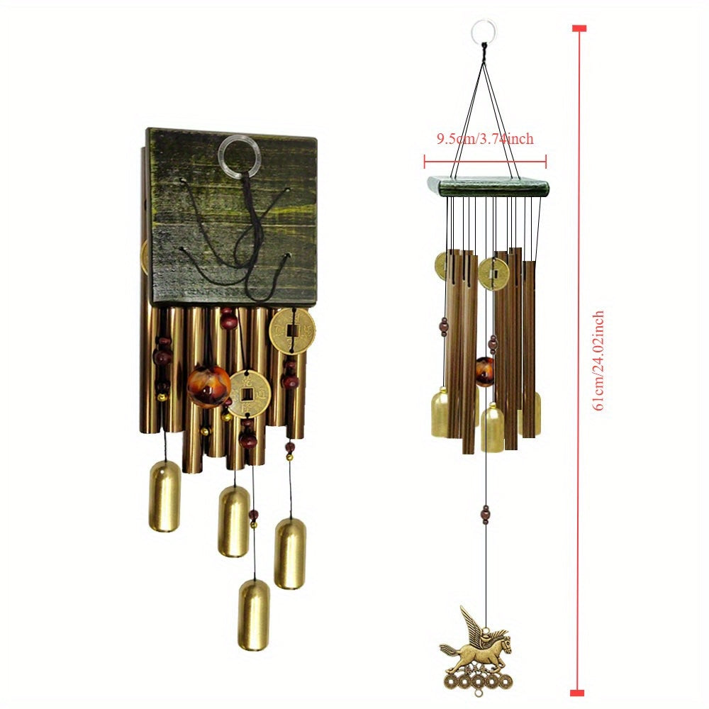 Large Antique Copper Bell Wind Chime - Aluminum Alloy Tubes, No Battery Needed, Ideal for Outdoor Garden and Home Decor