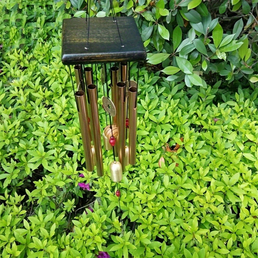 Large Antique Copper Bell Wind Chime - Aluminum Alloy Tubes, No Battery Needed, Ideal for Outdoor Garden and Home Decor