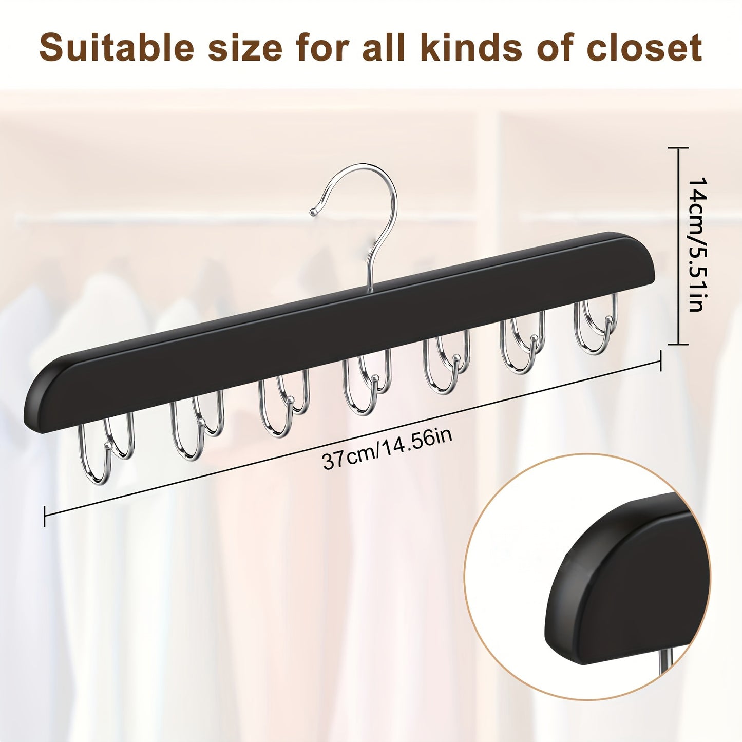 14pcs Wooden Belt Hangers with Polished Hooks - Multi-Functional Organizer for Ties, Scarves, Vests, and Accessories - Space-Saving Durable Wardrobe Storage for Home, Dorm, and Retail