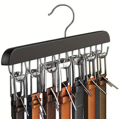 14pcs Wooden Belt Hangers with Polished Hooks - Multi-Functional Organizer for Ties, Scarves, Vests, and Accessories - Space-Saving Durable Wardrobe Storage for Home, Dorm, and Retail