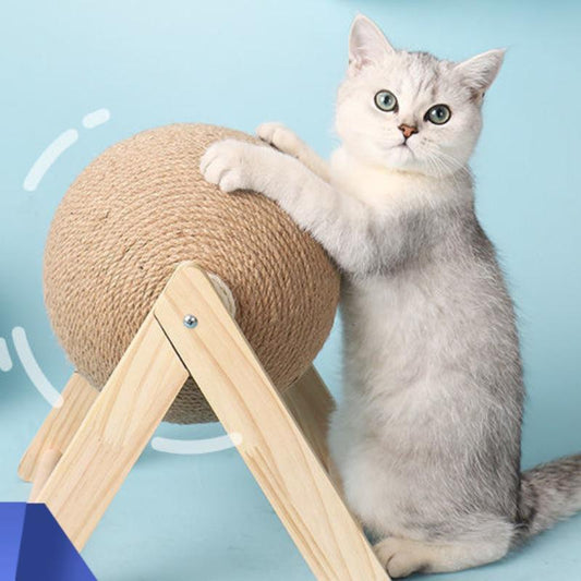 Durable Sisal Cat Scratching Post - Stable Toy for Kittens and Rabbits with Rotating Ball, Wear-Resistant Wooden Base