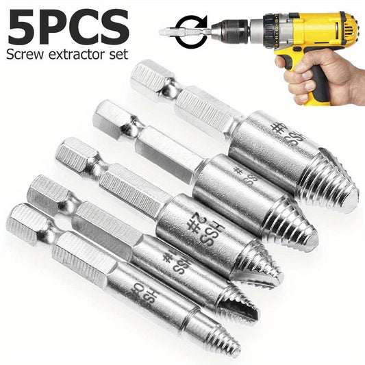 5Pcs Damaged Screw Extractor Set - High-Speed Steel Manual Metal Bolt Remover for Stripped Screws, Easy Out Drill Bits, No Electricity Needed