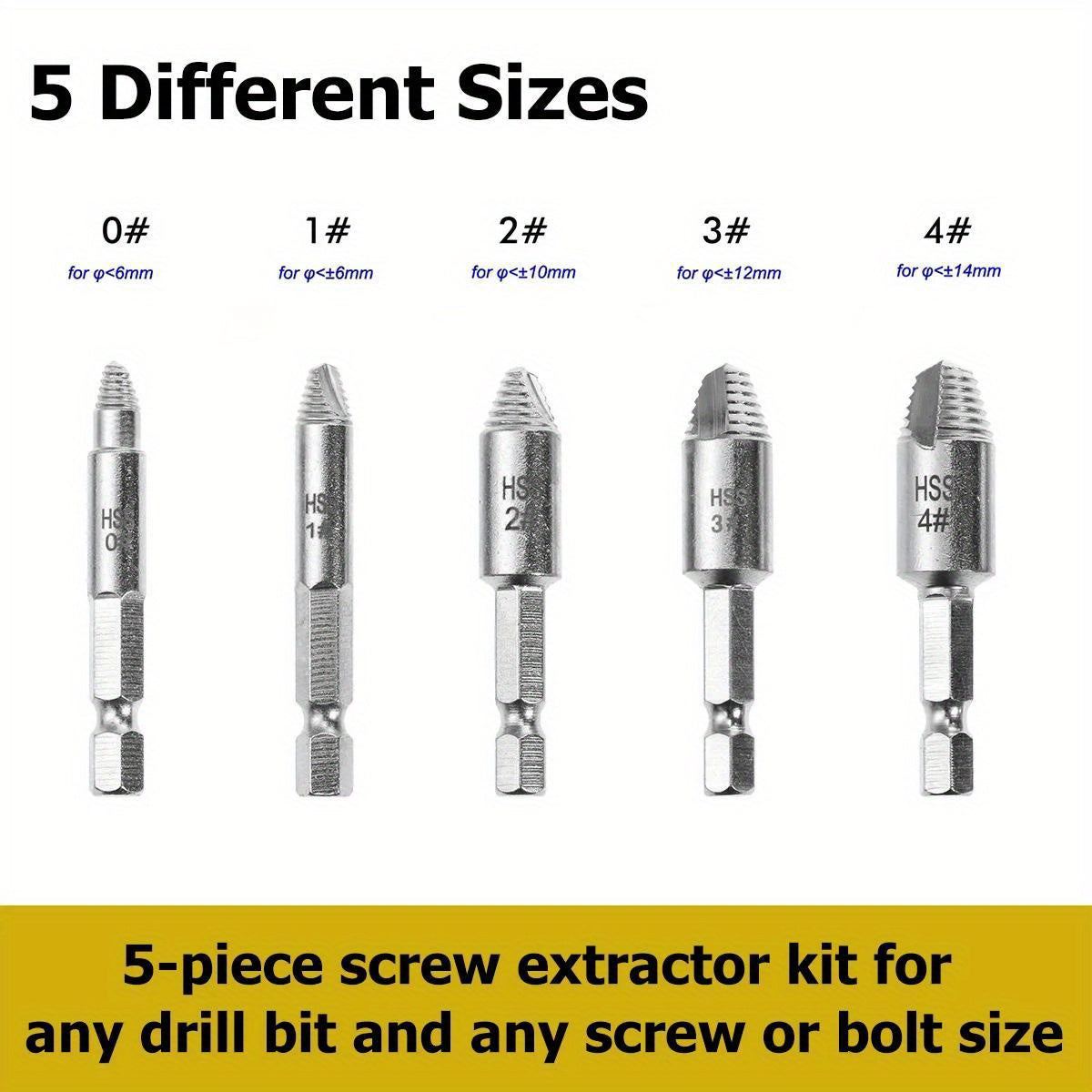 5Pcs Damaged Screw Extractor Set - High-Speed Steel Manual Metal Bolt Remover for Stripped Screws, Easy Out Drill Bits, No Electricity Needed