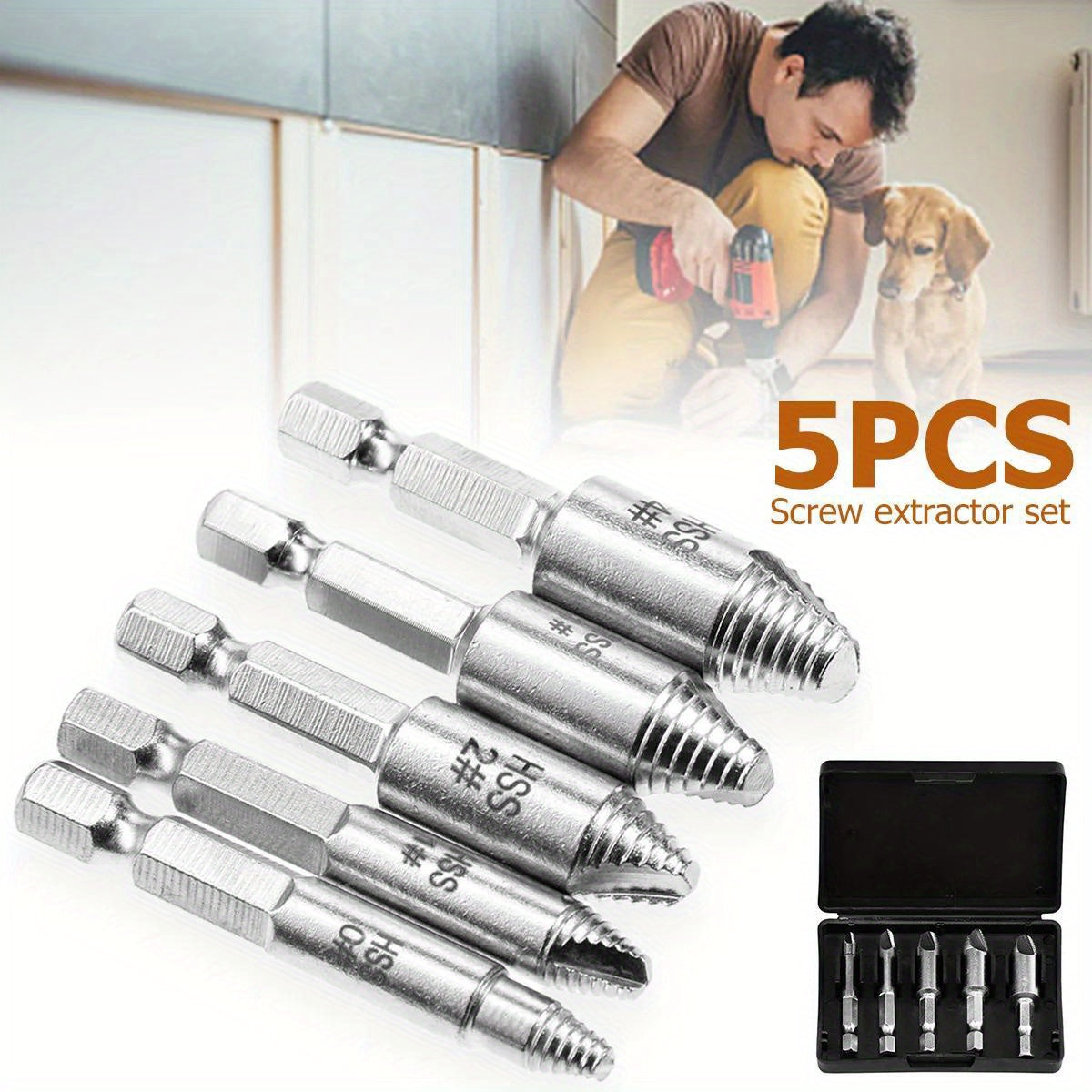 5Pcs Damaged Screw Extractor Set - High-Speed Steel Manual Metal Bolt Remover for Stripped Screws, Easy Out Drill Bits, No Electricity Needed