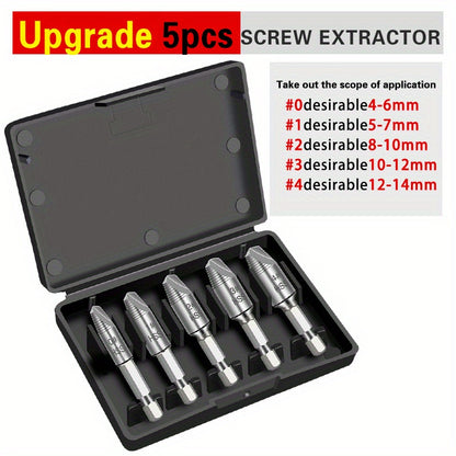 5Pcs Damaged Screw Extractor Set - High-Speed Steel Manual Metal Bolt Remover for Stripped Screws, Easy Out Drill Bits, No Electricity Needed