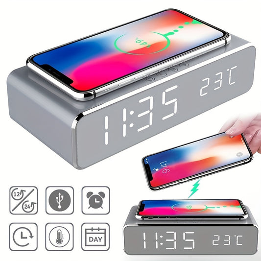 Fast-Charging Dock Station with Alarm, LED Thermometer, and Earphone Holder – Compatible with iPhone and Samsung