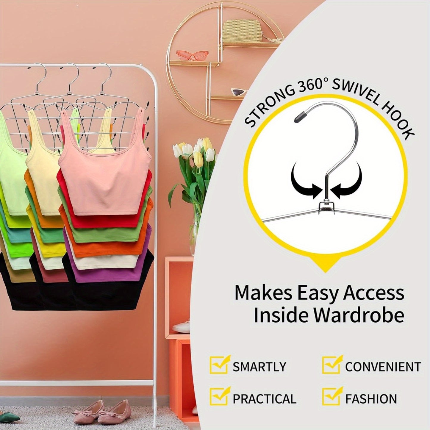 2 Pack Stainless Steel Closet Organizer - 8-Tier Heavy-Duty Tank Top and Bra Hanger - Foldable Space-Saving Solution for College Girls