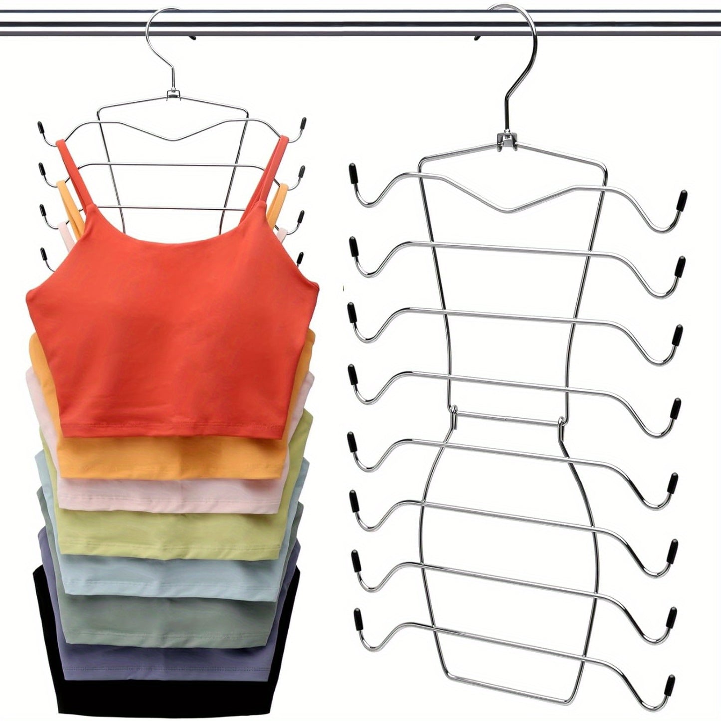 2 Pack Stainless Steel Closet Organizer - 8-Tier Heavy-Duty Tank Top and Bra Hanger - Foldable Space-Saving Solution for College Girls