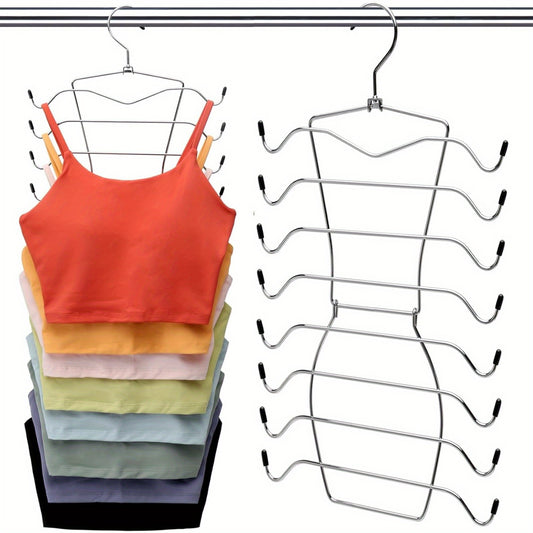 2 Pack Stainless Steel Closet Organizer - 8-Tier Heavy-Duty Tank Top and Bra Hanger - Foldable Space-Saving Solution for College Girls