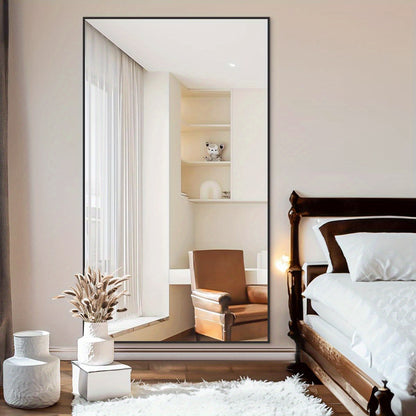 Oversized Full Length Floor Mirror – Aluminum Alloy Frame, Standing or Leaning, Full Body Mirror for Bedroom, Bathroom, Living Room, Black